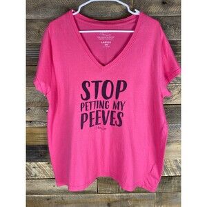 Piper Lou Women's Plus Sz 2X Pink Stop Petting My Peeves V-Neck T-Shirt